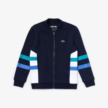 Lacoste SPORT Side Stripe Full-Zip Colorblock Sweatshirt Dětské - Mikiny Tmavě Blankyt Blankyt / Bíl